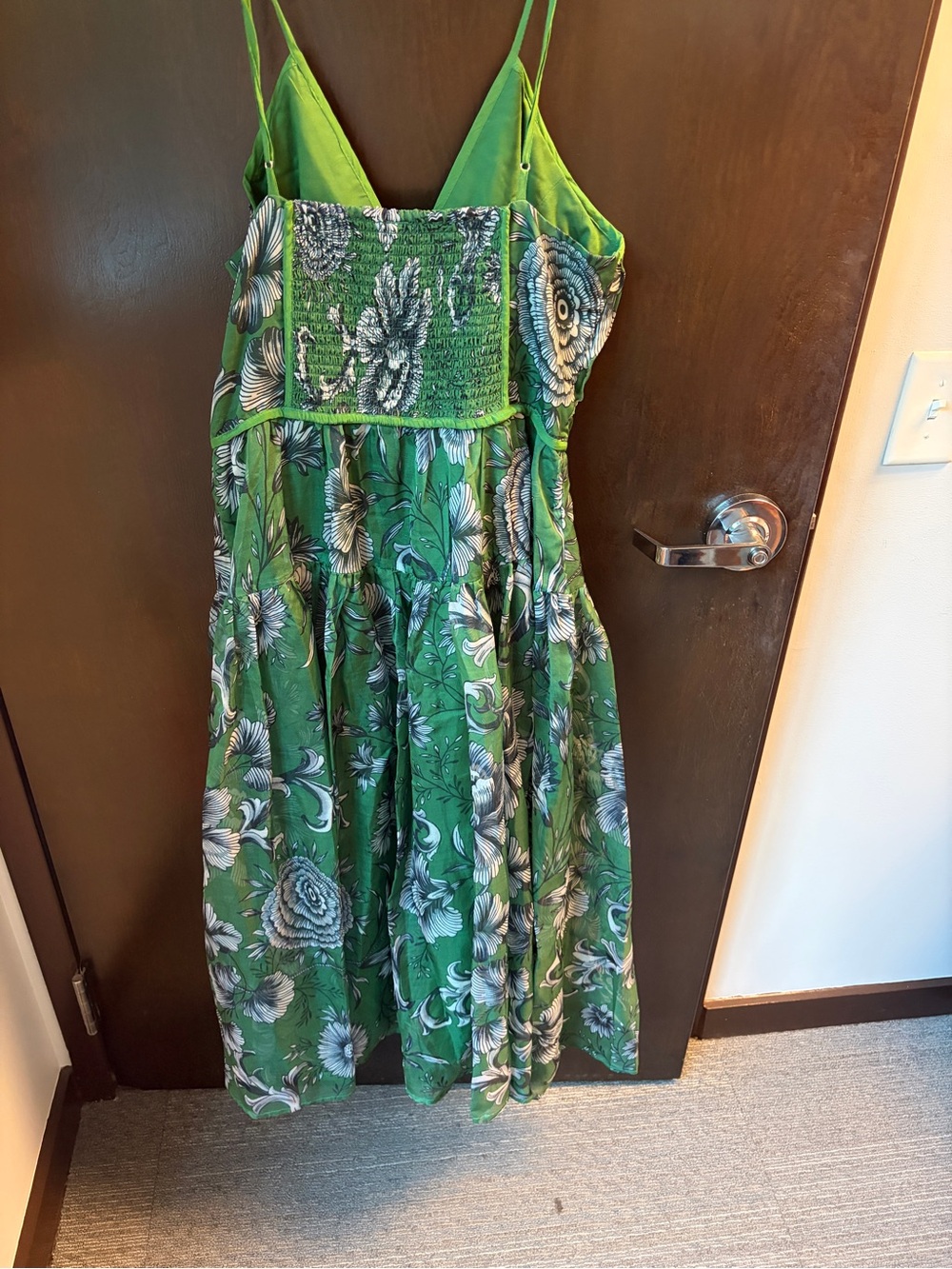 Anthropologie Green Floral Smocked midi dress - Picture 2 of 3
